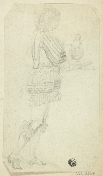 Boy in Historical Dress Bearing Object, n.d. Creator: Unknown.