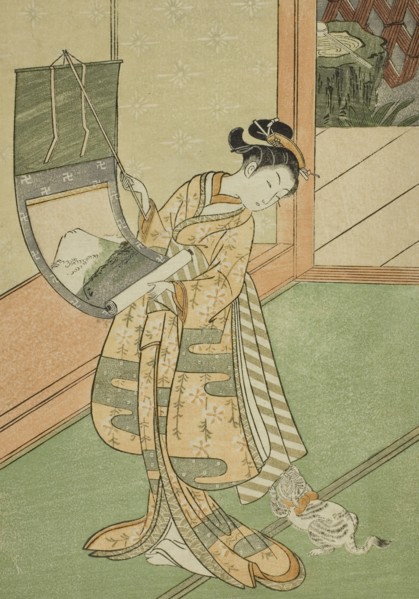 Hanging a Painting (parody of the Third Princess), c. 1767. Creator: Suzuki Harunobu.