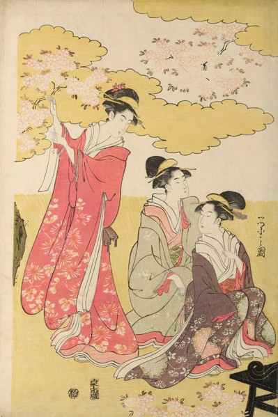 Noble woman in a carriage viewing cherry blossoms, c. 1796. Creator: Hosoda Eishi.