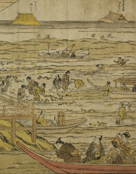 Gathering Shellfish at Low Tide at Shinagawa (Shinagawa shiohigari no zu), 1740s. Creator: Furuyama Moromasa.