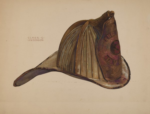Fireman's Helmet, c. 1937. Creator: Elmer G Anderson.