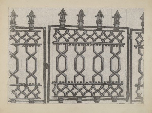 Cast Iron Rail and Gate, c. 1936. Creator: Arelia Arbo.