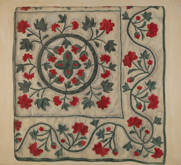 Quilt (Flowers in Circle), c. 1937. Creator: Ralph Atkinson.