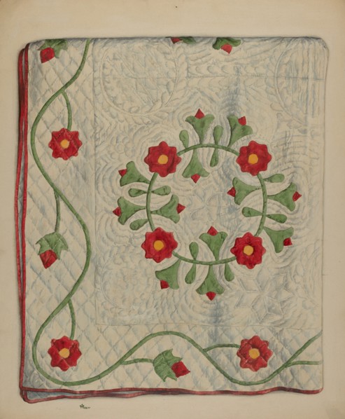 Quilt - Circle with Tulips, c. 1937. Creator: Ralph Atkinson.