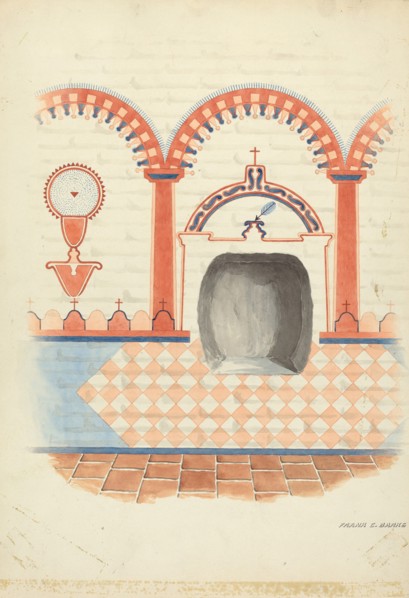 Wall Painting and Baptismal Niche, c. 1938. Creator: Frank C. Barks.