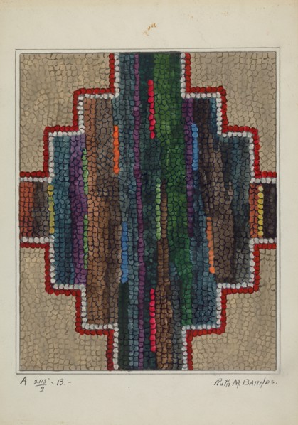 Hooked Rug - Center Design, c. 1936. Creator: Ruth M. Barnes.