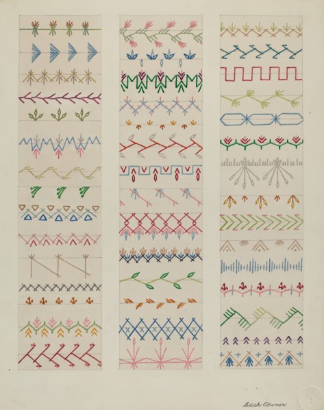 Samples of Stitching, c. 1937. Creator: Edith Towner.