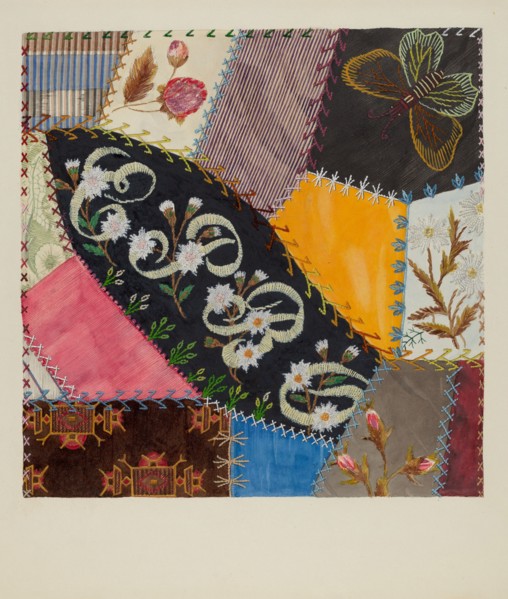 Crazy Quilt Detail, c. 1937. Creator: Edith Towner.