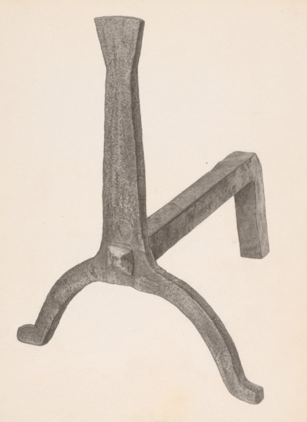 Andiron (one of pair), c. 1939. Creator: Maurice Van Felix.