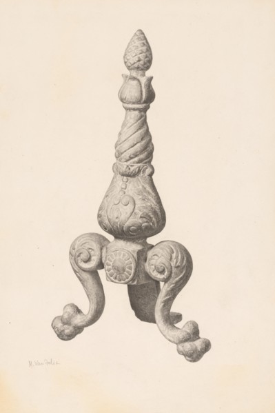 Andiron (one of pair), c. 1940. Creator: Maurice Van Felix.