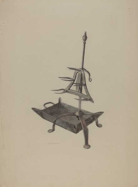 Roasting Stand with Drip Pan, c. 1938. Creator: Roy Weber.
