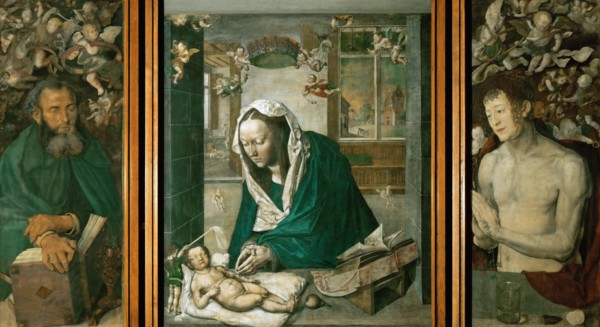 Dresden Altarpiece: central panel: Madonna Adoring the Child. The side panels: Saint Anthony and Sai Creator: Dürer, Albrecht (1471-1528).
