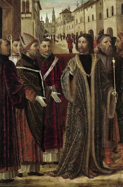 Emperor Theodosius before Saint Ambrose, 1490. Creator: Bergognone, Ambrogio (1453-1523).