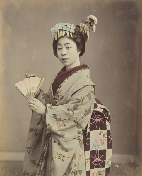 Young Woman with Fan, c. 1890. Creator: Kimbei, Kusakabe (1841-1932).