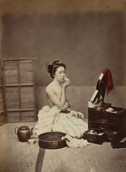 Japanese Toilet, c. 1890. Creator: Kimbei, Kusakabe (1841-1932).