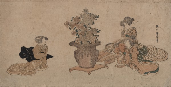 Rikka o nagameru san bijin (Three beauties admiring an arrangement of rikka...), c1810-1815. Creator: Kuninao, Utagawa (1793-1854).