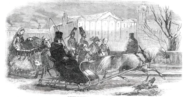 Sledging in Stockholm - from an original drawing, 1850. Creator: Unknown.