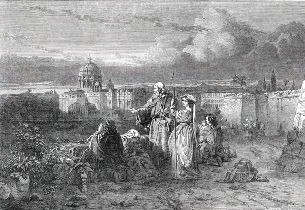 A Group of Pilgrims in Sight of St. Peter's, Rome..., 1850.  Creator: Unknown.