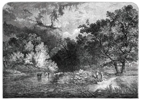 Exhibition of the National Institution - "A Woodland River" - painted by S. R. Percy, 1850. Creator: Unknown.