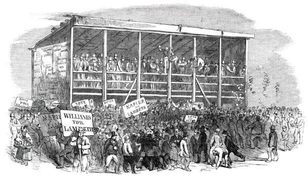 The Lambeth Election - the Hustings on Kennington Common, 1850. Creator: Unknown.