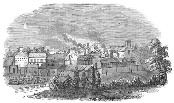 Fire at Parkhurst Prison, Isle of Wight, on Tuesday last, 1850. Creator: Unknown.