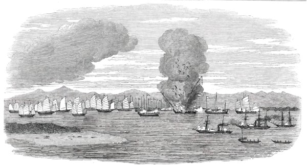 Destruction of Shap-'Ng-Tsai's Piratical Fleet, by the British, in the Gulf of Tonquin, 1850. Creator: Unknown.