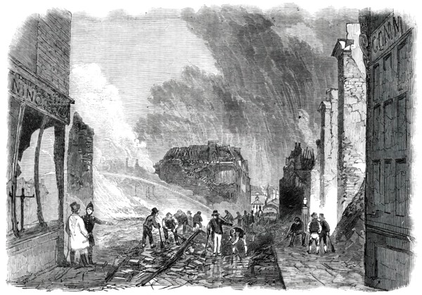 Ruins of the Great Fire at Gravesend - High-Street - looking North, 1850. Creator: Unknown.