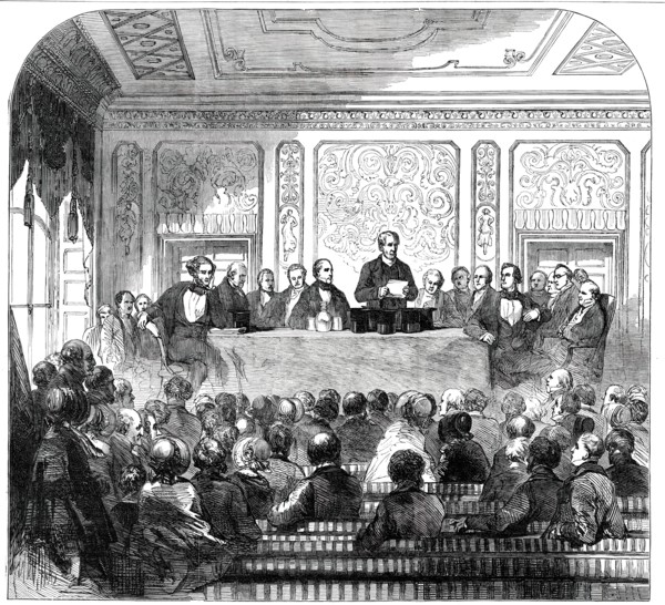 Meeting...for the Erection of a Memorial to the late Sir Robert Peel, 1850. Creator: Unknown.