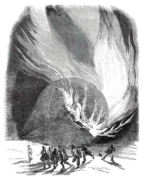 Mrs. Graham's Balloon on Fire, 1850. Creator: Unknown.