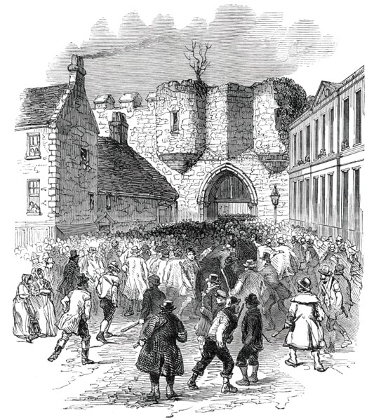 Scene at the Castle Gate, Lincoln, 1850. Creator: Unknown.