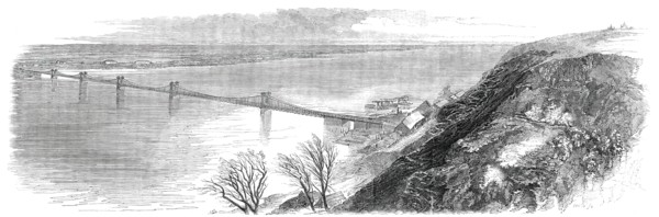 Suspension-Bridge across the Dnieper, at Kieff, in Russia, 1850. Creator: Unknown.
