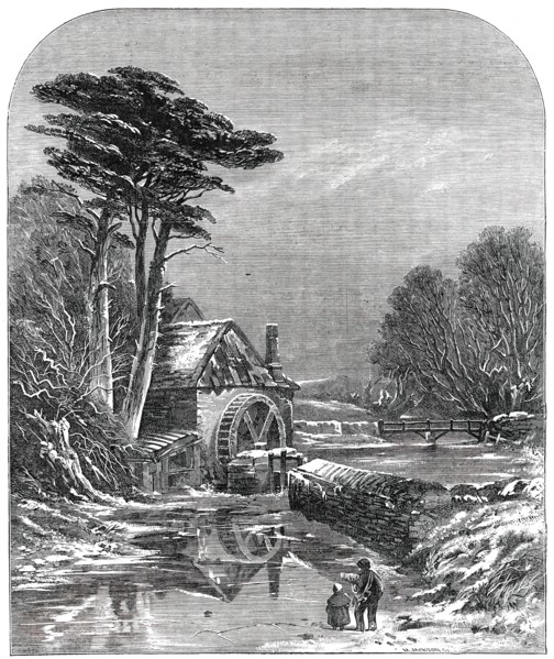 British Institution Exhibition - "The Frozen Mill" - painted by C. Branwhite, 1850. Creator: Mason Jackson.