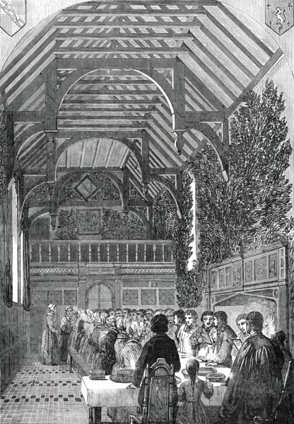 Celebration of Palm Sunday in the Hall of Sackville College, East Grinstead, 1850. Creator: Unknown.