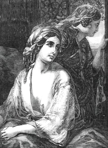 Exhibition of the British Institution - No. 2., "Medora" - painted by W. Fisher, 1850. Creator: Smith & Cheltnam.