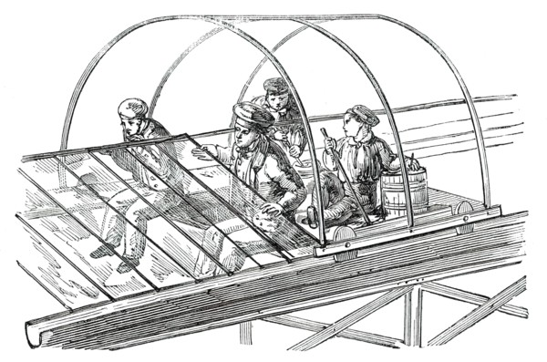 The Great Exhibition Building in Hyde Park - Glazing Wagon, 1850. Creator: Unknown.