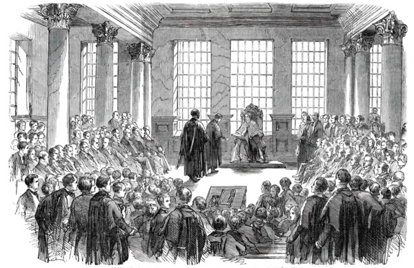 University of London - the First Conference of Degrees, in the Hall of King's College, 1850. Creator: Unknown.