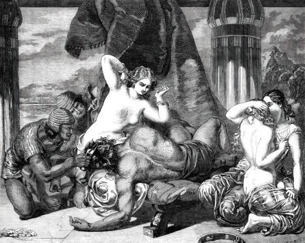 Royal Academy Exhibition - No. 16 - "Samson Betrayed", painted by F. R. Pickersgill, A.R.A., 1850. Creator: George Dalziel.