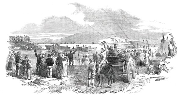 Departure of the "Viceroy" Steamer from the Dock Quay, Galway, 1850. Creator: Unknown.