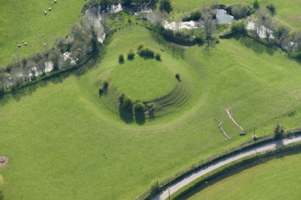 Earthwork remains of a motte castle, Chanstone Mill, Herefordshire, 2016. Creator: Damian Grady.