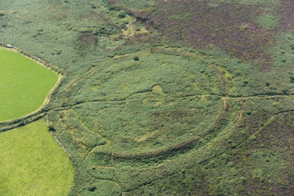 Caer Bran Iron Age multivallate hillfort earthwork, near Sancreed, Cornwall, 2016. Creator: Damian Grady.