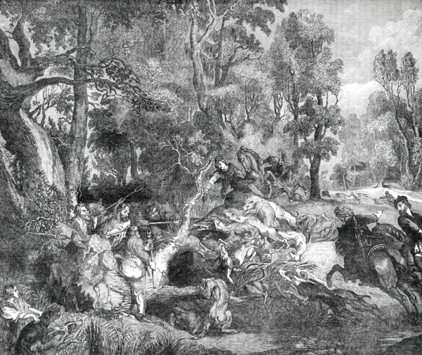 The Boar-Hunt - painted by Rubens - from the Gallery of the late King of Holland, 1850. Creator: Unknown.