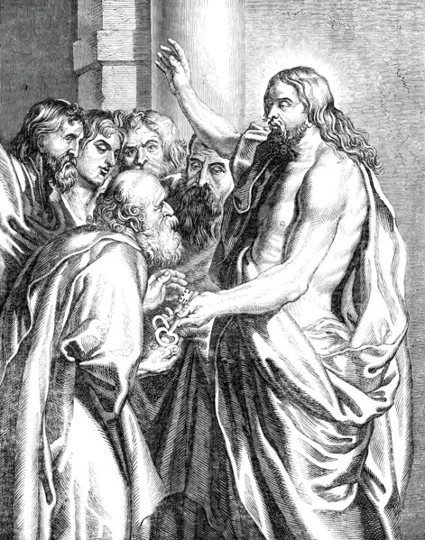 Christ Giving the Keys to S. Peter - painted by Rubens, [1850]. Creator: Unknown.