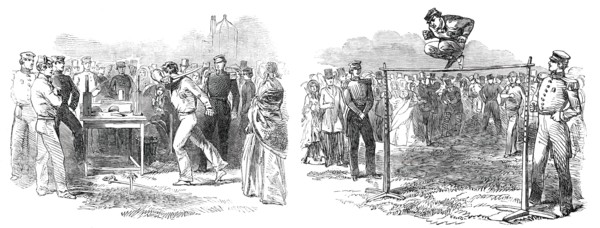 Athletic Games at the Royal Military Academy, Woolwich - Running High Jump, 1850. Creator: Unknown.