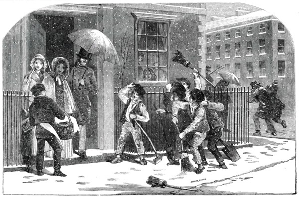 Snow-Sweepers - drawn by Foster, 1850. Creator: Edmund Evans.