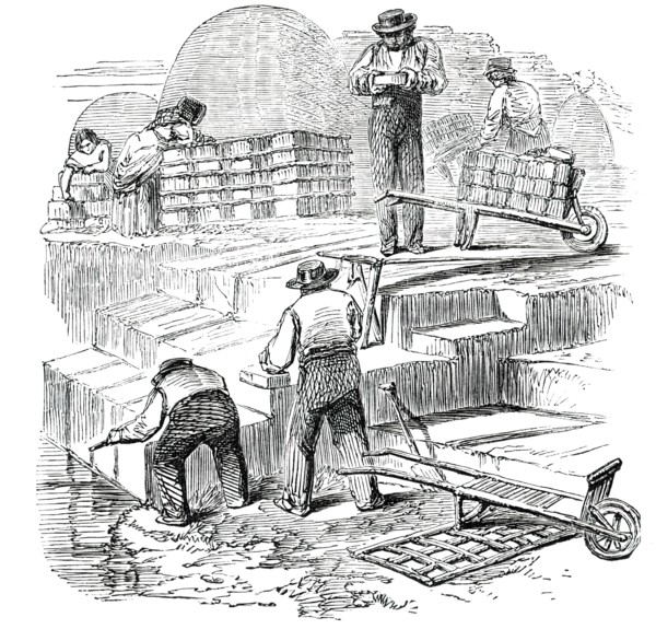 Cutting Turf, and Preparing it for the Rick, 1850. Creator: Smyth.
