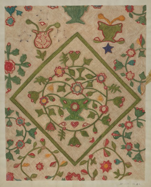 Applique Quilt, 1935/1942. Creator: Mildred E Bent.