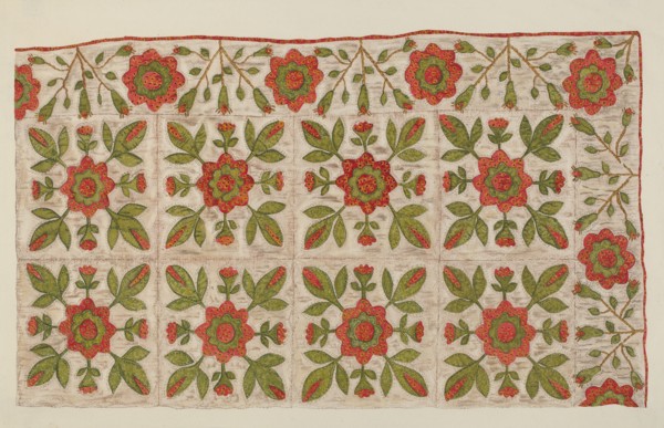 Appliqued Quilt, 1935/1942. Creator: Mildred E Bent.