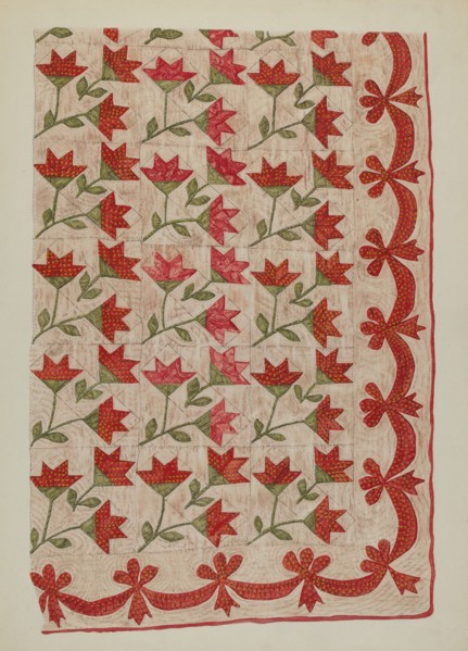 Appliqued Quilt, 1935/1942. Creator: Mildred E Bent.