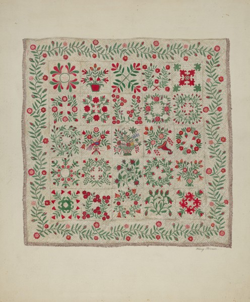 Applique Quilt, 1935/1942. Creator: Mary Berner.
