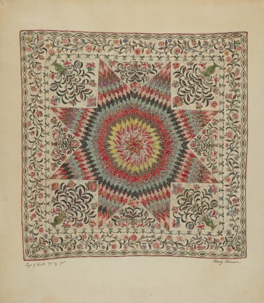 Patchwork and Applique Quilt, c. 1936. Creator: Mary Berner.
